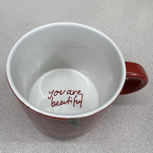 You Are Beautiful 16oz Stoneware Coffee Mug Red Roses Threshold Plant Lover Gift - Picture 3 of 10